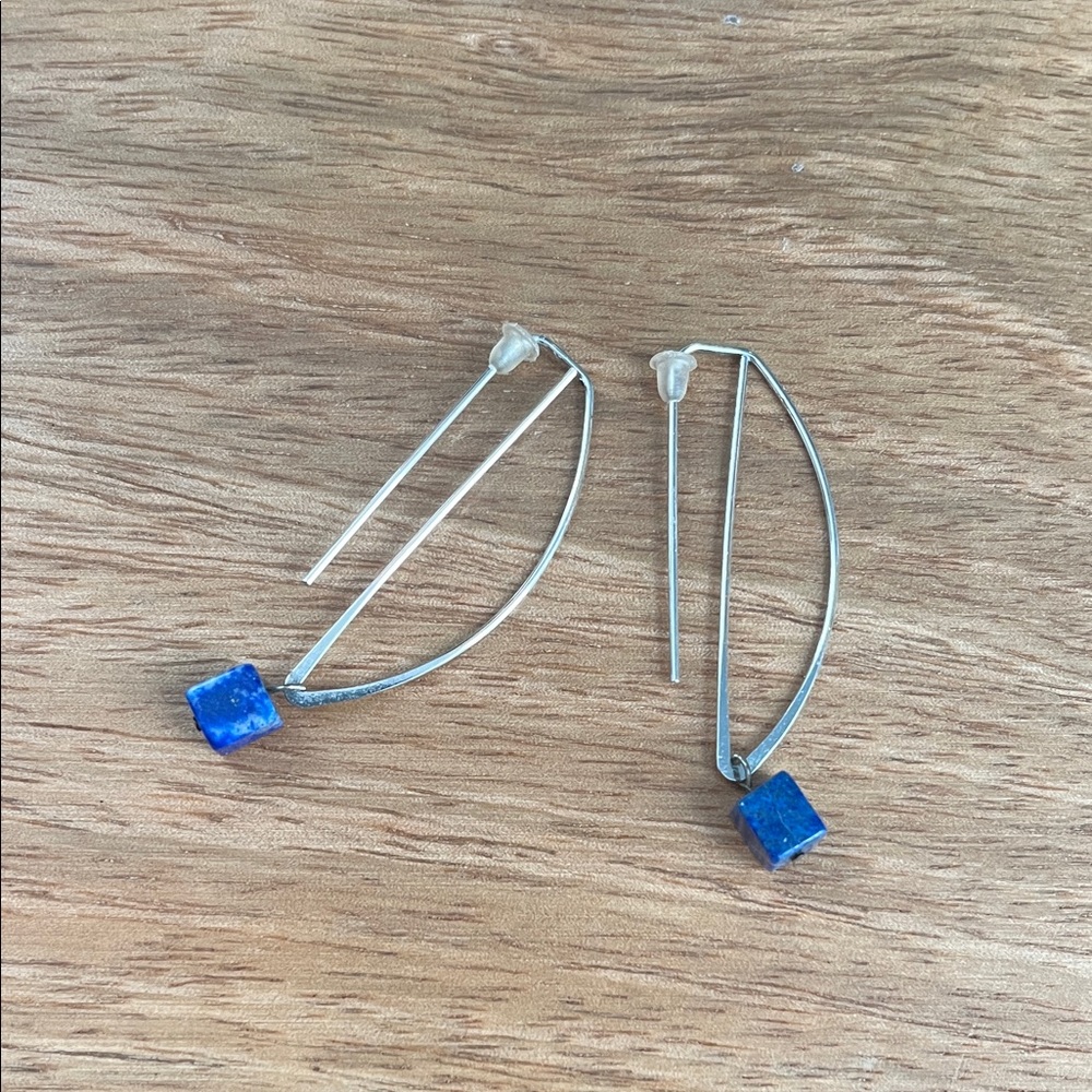 Modern Silver and Blue Geometric Earrings